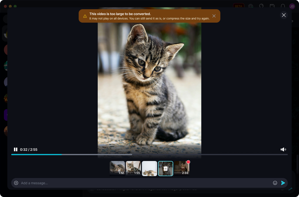 Convert Incompatible Videos ποΈ Β· Desktop This video is too large to be converted - send as is, or compress and try again.